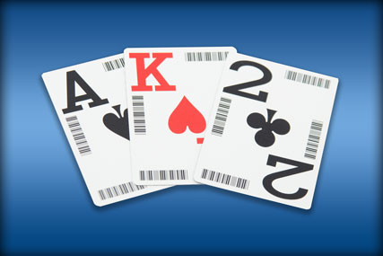 Playing cards for online broadcasting of multi-deck casino table games. Outer edge barcodes enable movement of cards sideways to laser scanners, facilitaing dealing proceedures of Baccarat and other Asian games.