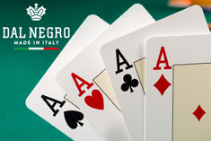 100% plastic playing cards from DAL NEGRO offer high standards for quality and durability, meeting tough demands of any casino operating environment.