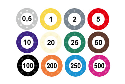 Assign denominations to roulette colour chips with value marker chips