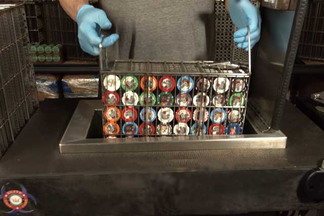 Innovative casino chip cleaning machine Pit Manager is a portable assembly, cleaning & sanitizing casino gaming chips using gentle but thorough process of Ultrasonics.