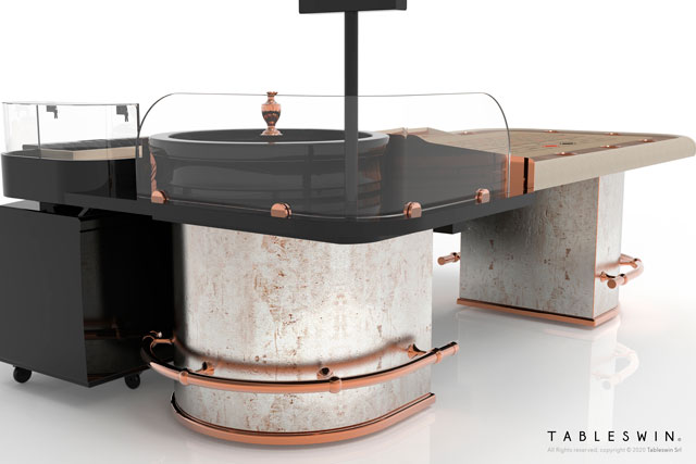 Casino <b>ROULETTE TABLE</b> from Gambler collection is pefectly designed to operate roulette wheels. The table top is crafted from covered plywood and table base is joined with a brass chrome copper footrest for player leg comfort.