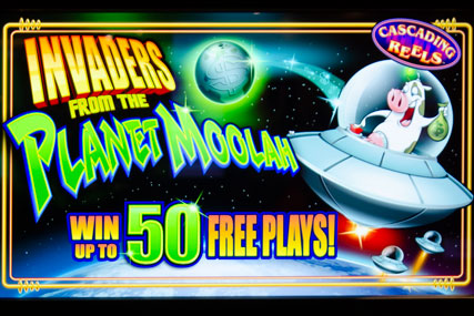 Prepare for a showdown in entertainment with intergalactic alien Invasion from the Planet Moolah! Let the cows get beamed into space with the help of alien invaders. Cascading slot reels offer repeat chances of winning on a single spin!