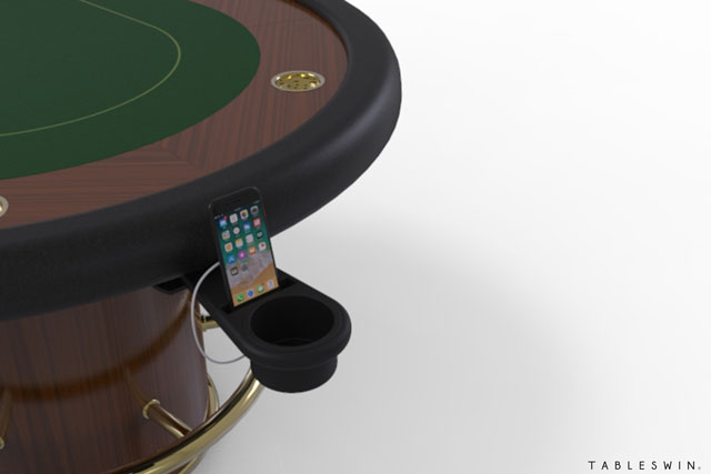 Multitasking accessory for the poker table with integrated cup
						 holder, phone stand & USB charger maximizes player comfort for longer game sessions