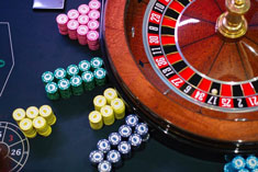 Color chips for casino roulette tables, jetons, plaques