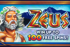 Zeus famous lightning bolt slot symbol awards players up to 100 Free Spins for the bonus feature game